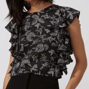 Frank & Oak Ruffled Blouse w/ Birds and Leaves